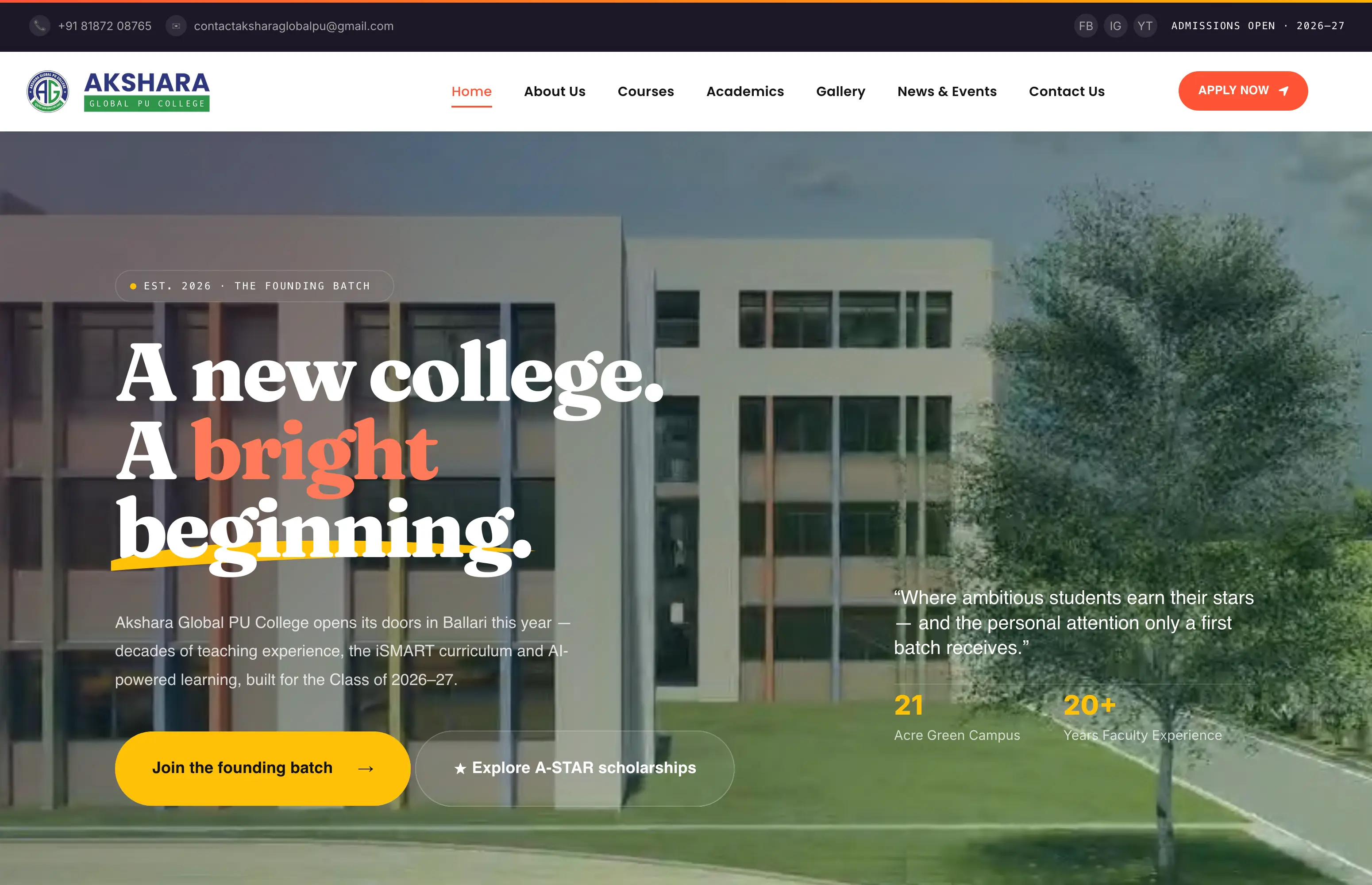 Akshara Global PU College Website